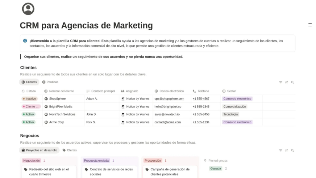 Estructura mínima en Notion para agencias: proyectos, entregables y revisión